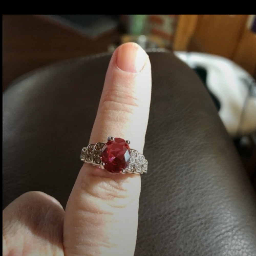 NEW Sterling Silver, Ruby look Stone with CZ’s